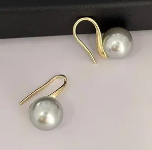 10mm Gray Pearl Dangle Drop Earrings for Women thumbnail 1