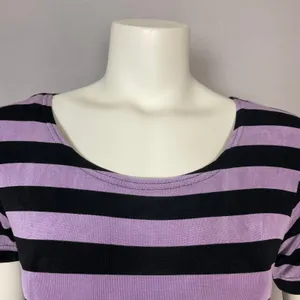 Vintage Slinky Dress 90s Stripes Empire Waist Short Sleeves Stretchy Maxi Retro thumbnail 13