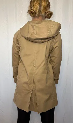Vintage 90s Khaki Snap-Buttoned Hooded Utility Trench Coat - 2P thumbnail 3
