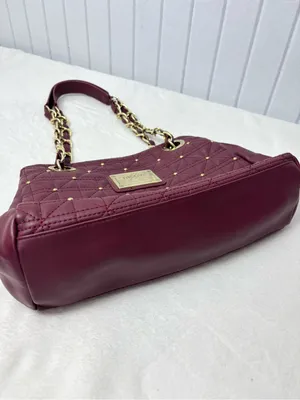 Nicole Miller Quilted Shoulder Bag‎ in Burgundy with Gold Hardware thumbnail 10