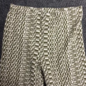 iets frans Urban Outfitters Olive Green Checkered Logo Flare Leggings Size S thumbnail 2