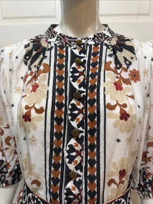 Farm Rio Flower Fan Tapestry Off-White Mini Dress Size Large. thumbnail 4