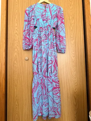 Maxi Dress Jessica Simpson Floral Blue Women’s Pink Tropical Cut-Out Waist thumbnail 6