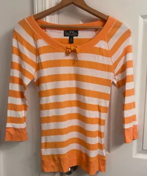 L.R.L. Lauren Ralph Lauren Orange & White Striped Top thumbnail 1