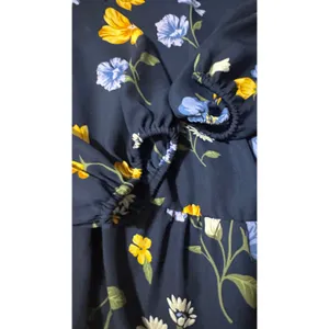 Old Navy Women Navy Blue‎ Floral Ruffle Tie Neck Peplum Long Sleeve Blouse Large thumbnail 3