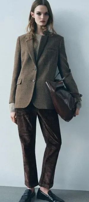 Zara Brown Wool Blend Checkered Heritage Academic Blazer NWT Size XS thumbnail 1