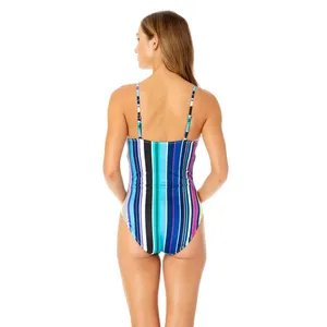 Anne Cole Womens Vintage Scoop Neck One Piece Swimsuit Barcode Stripe Blue 14 thumbnail 6