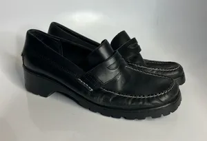 Y2K Bass Josephine black leather loafers lug sole women's size 9 Casual nautical thumbnail 1