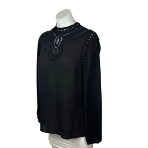 Anthropologie Daniel Rainn Black Boho Lace Long Sleeve Mock Neck Blouse Top Sz M thumbnail 2