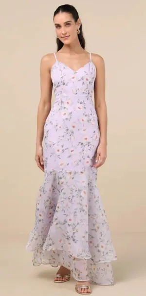 Lulus Dress Maxi Lavender Floral thumbnail 1