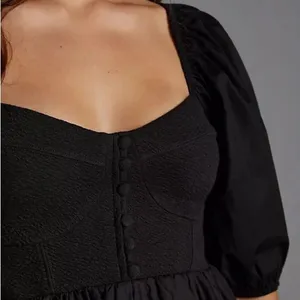 Anthropologie Maeve Puff-Sleeved Cotton Sweetheart Mini Dress Black Size Medium thumbnail 6