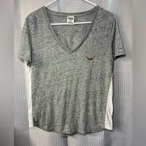 PINK Victoria's Secret Heather Gray V-Neck Tee medium thumbnail 1