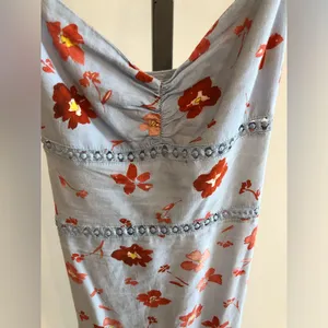 Zara Printed Light Blue Floral Linen Midi Dress Size M thumbnail 4