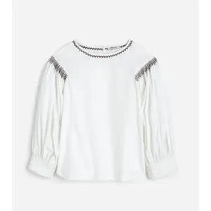 Madewell Embroidered Poplin Balloon Sleeve Top Blouse Cotton White Medium NWT thumbnail 6