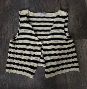 Isalis Crochet Cream and Black Cardigan Vest thumbnail 1