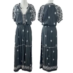 Free People Bohemian Witchy Riley Embroidered Midi Maxi Dress Duster Grey Medium thumbnail 7