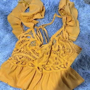 Milk & Honey Yellow Sleeveless Ruffled Peplum Blouse thumbnail 2