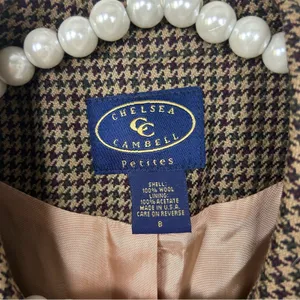 Vintage Chelsea Campbell Petites Brown Houndstooth Wool Blazer Jacket Size 8P thumbnail 5