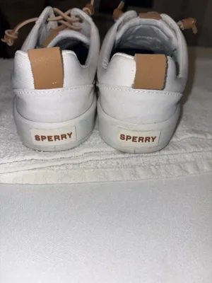 Sperry White Canvas Boat Shoe w/Tan Leather Accents Bermuda Beach style Size 6.5 thumbnail 3