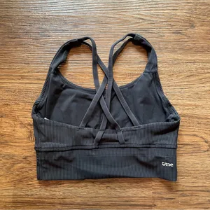 One Activewear Sports Bra Black Washed Ribbed Longline Sz 6 Strappy Back thumbnail 2