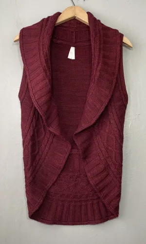 Y2K Vanity Bolero Sweater Vest Size Small Burgundy Cable Knit Sleeveless Dark thumbnail 1