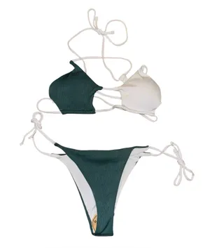Colorblock reversible ribbed bikini Green thumbnail 1