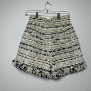 Elegant Wool Blend Golden High Waist Festive Striped Fringe Shorts in Size L thumbnail 3