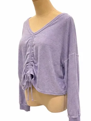 Aerie Lavender Terry Cloth Ruched Cropped Sweatshirt Size Medium thumbnail 2