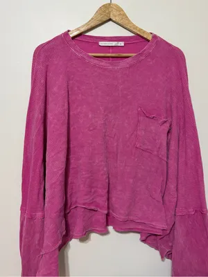 Altar’d State Pink Oversized Long Sleeve Acid Wash Size XL Ribbed Shirt Cotton thumbnail 4