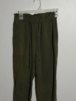 Zara Women Elastic Waist Preppy Olive Green Drawstring Jogger‎ Pants size S thumbnail 2
