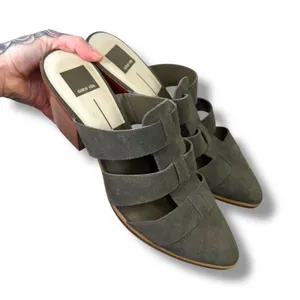Dolce Vita Dark Grey Suede Pointed-Toe Fisherman Cage Slip-On Block Heel Mules thumbnail 6