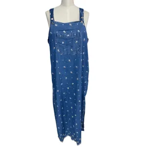 Solutions Women's‎ Large Blue Denim Floral Jumper Maxi Dress Cottagecore thumbnail 4