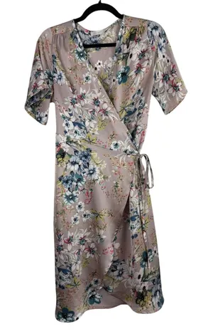 Luna Floral Wrap Dress Mauve Blue V-Neck Short Sleeve Small 17659 Soft‎ Romance thumbnail 1