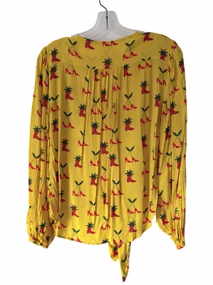 Anthropologie Kendra Dandy Dreamer Yellow Heel Print Tie Front Blouse size 0 thumbnail 7