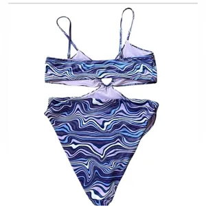 H & M Hi Leg Cut Out Swimsuit Purple Bikini Tankini Size‎ Large NWT thumbnail 3