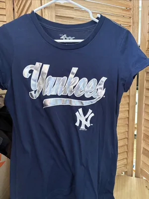 New York Yankees Navy Graphic Tee with Metallic Script Large Blue thumbnail 1