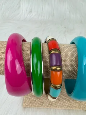 Y2K Lot of 6 Chunky Acrylic Stackable Bangle Bracelets Multi-Color Boho Chunky thumbnail 5