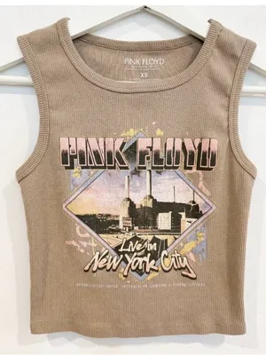 Tank‎ Top Size XS Ribbed Cropped Pink Floyd Band Graphic Indie Grunge Streetwear thumbnail 1