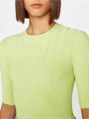 FRAME Mixed Rib Sweater In Bright Lime Green Ribbed Top Half Sleeve‎ Size Small thumbnail 2