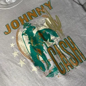 Johnny Cash Western Cowboy Graphic T-Shirt Women's‎ XS Grey Cotton thumbnail 4