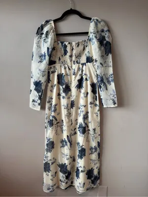 Abercrombie & Fitch NWT Ivory & Blue Emerson Chiffon Long-Sleeve Midi Dress XS thumbnail 10