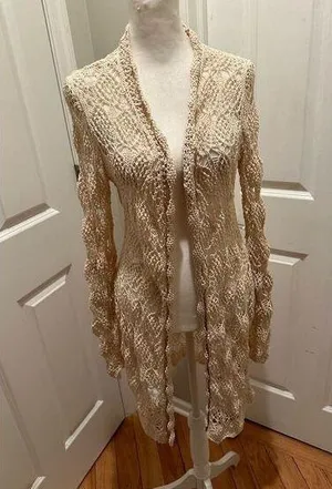 PattyBoutik Women's Ivory Open Front Loose Knit Boho Chic Cardigan Sweater thumbnail 1