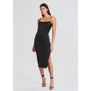 New! Ser.o.ya Birdie Midi Bodycon Dress Black Stretch Satin Sz Small‎ $295 thumbnail 6