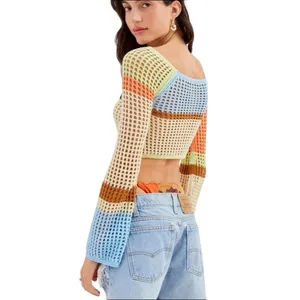 Urban Outfitters Chloe Color Block Cropped Open Knit Crochet Sweater Size Small thumbnail 2