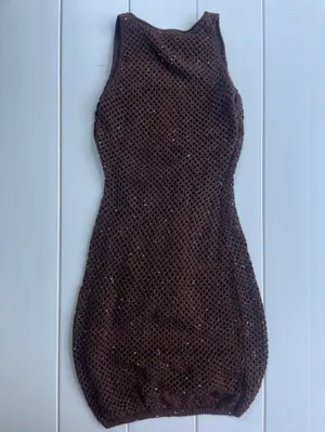 The Noli Shop Seraphina Brown Espresso Crochet Sleeveless Dress, Size S thumbnail 7