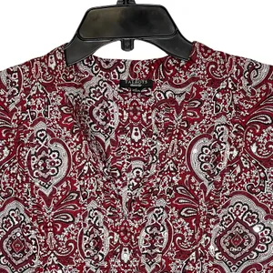 Talbots Blouse Size Small Burgundy White Floral With Sequin‎ 100% Cotton Womens thumbnail 2