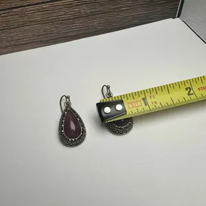Lia Sophia Plum Red Teardrop Rhinestone Dangle Pierced Earrings Bronze Tone thumbnail 3