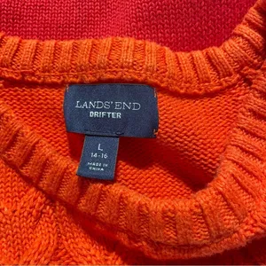 VTG Lands’ End Drifter Cotton Sweater L Red Orange Pink Colorblock Cable Knit thumbnail 8