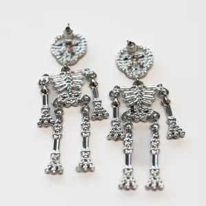 Halloween. Rhinestone Silver Skeleton Earrings. thumbnail 2