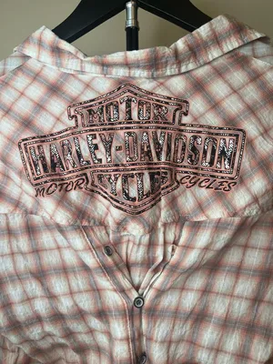 Harley Davidson Corset Back Plaid Shirt‎ Small Pink Spellout Logo Fitted thumbnail 8